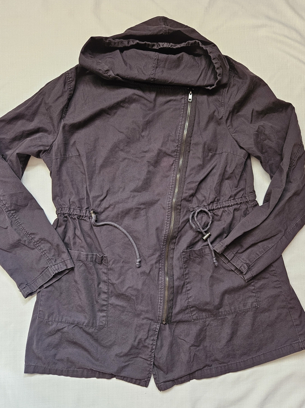 Supplies by UNIONBAY Charcoal Gray Asymmetrical Zip Hooded Anorak Jacket L